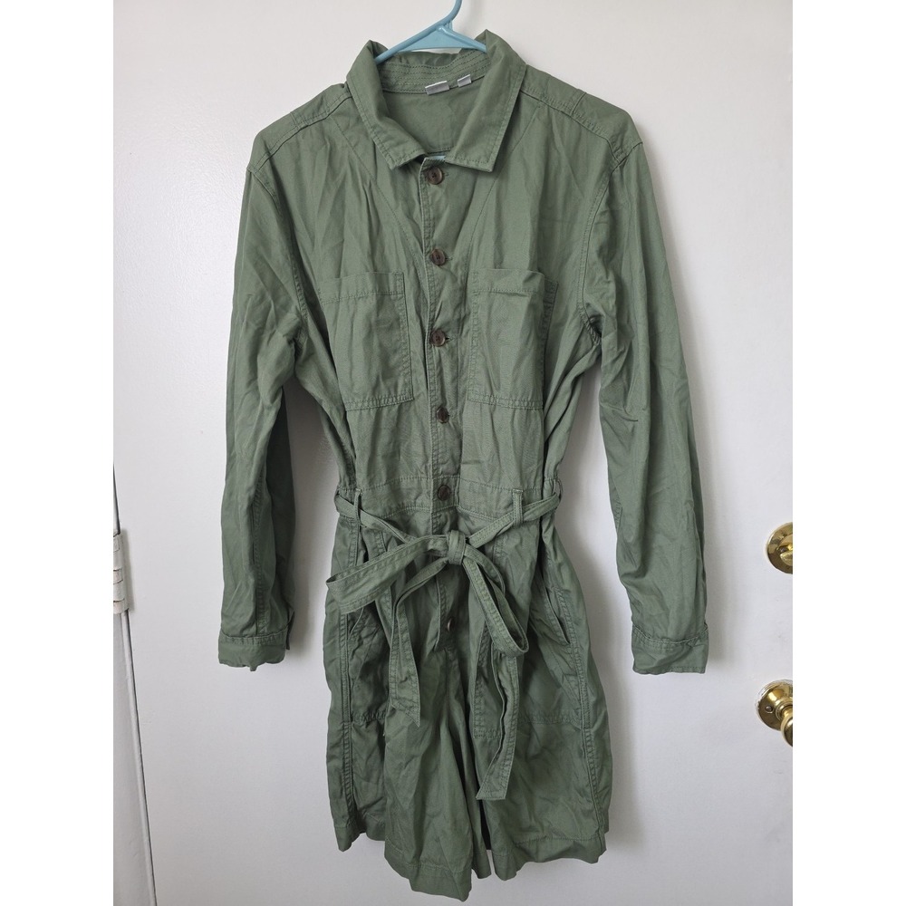 Gap Romper Shorts Womens 12 Army Green Long Sleeve Jumper Buttons Belt